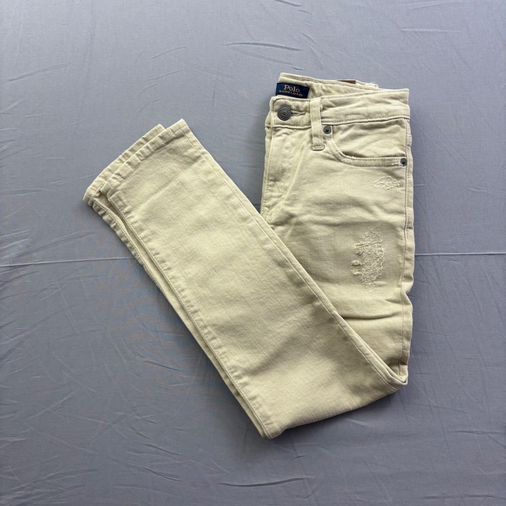 Polo Ralph Lauren Sullivan Slim Khaki Tan Distressed Jeans Size 8 140/60 Preppy